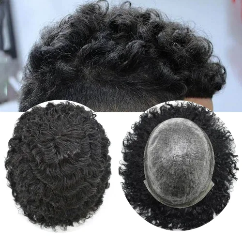 Miniatura 13 de Unidad de cabello humano para hombres negros, rizado afro brasileño, sistema de reemplazo de cabello para hombres afroamericanos afroamericanos