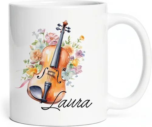 Miniatura 15 de Taza personalizada para músico 2023, taza de violín personalizada con nombre, violín y notas musicales, taza de cerámica de 11 oz y 15 onzas, taza