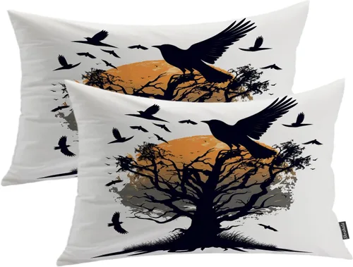 Miniatura 66 de Shrahala Funda de almohada decorativa de castillo oscuro de Halloween, casa con murciélagos de bruja, esqueleto, funda de almohada cuadrada mezclada