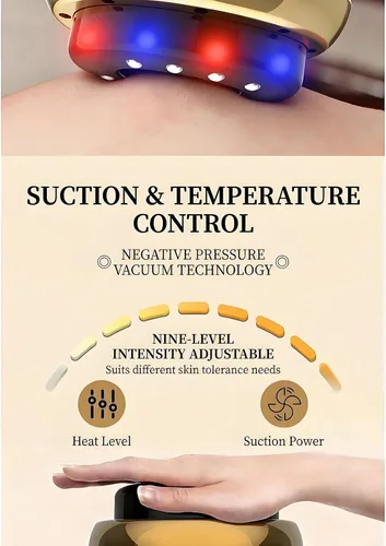 Miniatura 4 de Máquina Vacuvia para celulitis con luz LED y vibración, 9 niveles de succión ajustables para brazos, piernas, abdomen y espalda, masajeador corporal