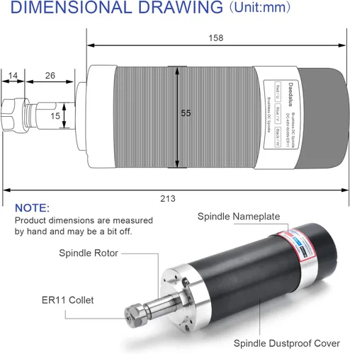 Miniatura 2 de Daedalus Kit de motor de husillo sin escobillas CNC, 600w, ER11, 48V DC, 9000RPM Kit ER11 de 600 W