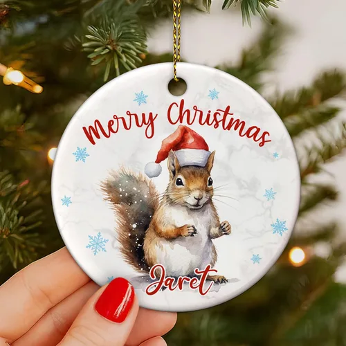 Miniatura 5 de Hyturtle Adornos de Navidad personalizados para amantes de las ardillas - Adorno de cerámica personalizado con nombre de ardilla de Navidad - Lindos
