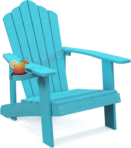Miniatura 23 de Tangkula Silla Adirondack de gran tamaño, sillas de patio con soporte ajustable para tazas, sillones con caderas y listones, resistente a
