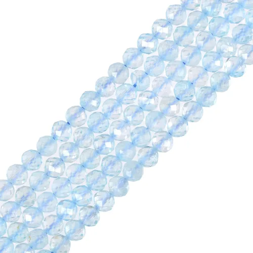 Miniatura 30 de Cuentas redondas facetadas de aguamarina natural de 4mm cuentas sueltas de 16 pulgadas para hacer joyas con cuentas