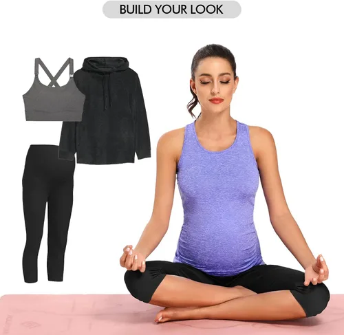 Miniatura 5 de Ecavus 3 camisetas sin mangas de maternidad para mujer, sin costuras, espalda cruzada, entrenamiento, atlética, yoga, camiseta de embarazo