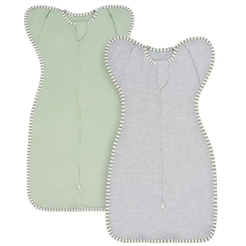 Miniatura 12 de Saco de dormir de transición para bebé de 0-3 meses con brazos hacia arriba, cremallera de 2 vías, 100% algodón, brazos adentro/afuera, 0.8 Tog