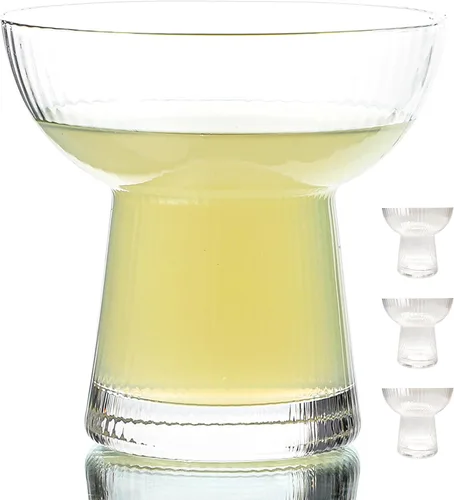 Miniatura 8 de Lysenn Juego de 4 vasos de Margarita sin tallo, elegantes vasos de cóctel con rayas verticales, cristalería soplada a mano de primera calidad
