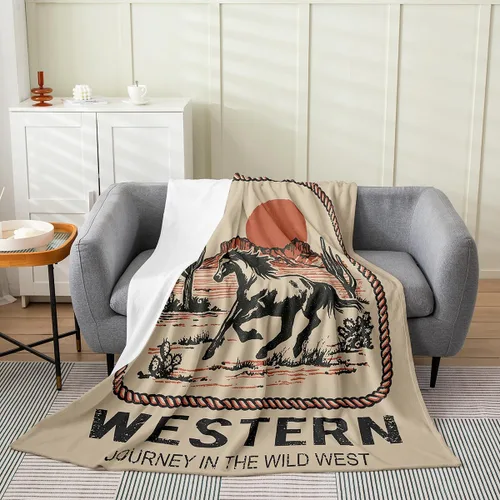 Miniatura 5 de Erosebridal Manta de vaquero occidental de 40 x 50 pulgadas, diseño del desierto americano del salvaje oeste americano, ilustración dibujada a mano