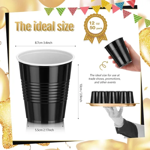 Miniatura 2 de Pickmesh Paquete de 50 Vasos de Plástico de 12 oz Vasos Desechables de Navidad a Granel para el Día de Año Nuevo, Bodas, Cumpleaños, Baby Shower