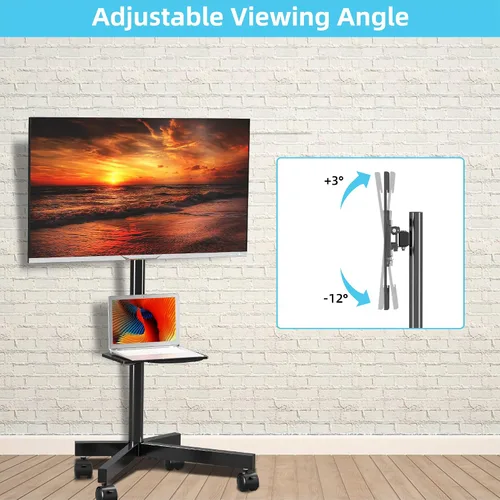 Miniatura 7 de XINLEI Soporte de TV móvil con ruedas para la mayoría de televisores de pantallas planas/curvas de 21 a 60 pulgadas, carrito de TV rodante de altura