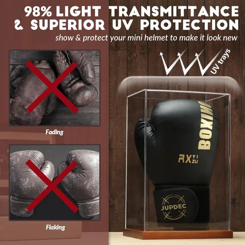 Miniatura 3 de JupDec - Caja de exhibición para guante de boxeo, vitrina de acrílico transparente con base de madera y tabla para un guante, de tamaño completo