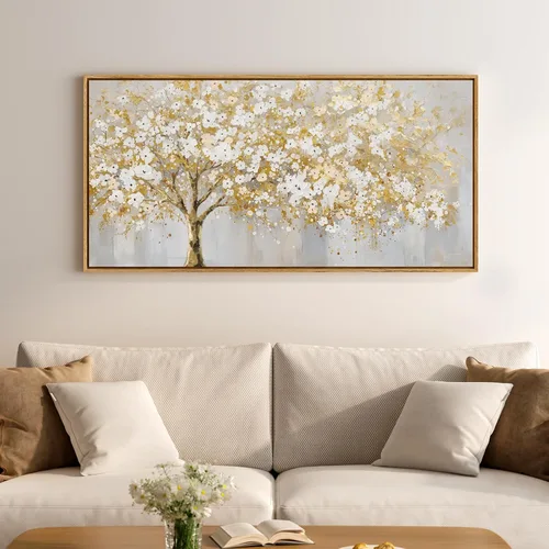 Miniatura 18 de Arte de pared botánico vintage con marco grande para sala de estar, impresiones de pintura en lienzo floral rústico neutro, cuadro retro de flores