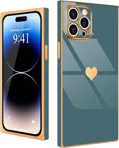 Miniatura 46 de Compatible con iPhone 12 Funda Rectangular Bonita Chapado Dorado Lujo Corazón de Amor Funda de Teléfono para Mujeres Niñas A Prueba de Golpes