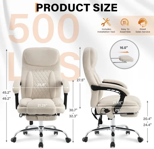 Miniatura 3 de Silla de oficina de masaje de 500 libras, sillas de oficina ejecutiva de 6 puntos de vibración y calor, silla de escritorio cómoda reclinable
