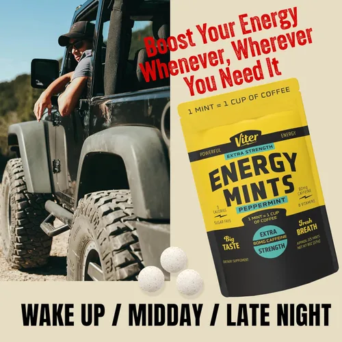 Miniatura 7 de Viter Energy Mentas con cafeína extra fuertes, 80 mg de cafeína, vitaminas B, sin azúcar. (menta, 8 onzas, bolsa a granel)