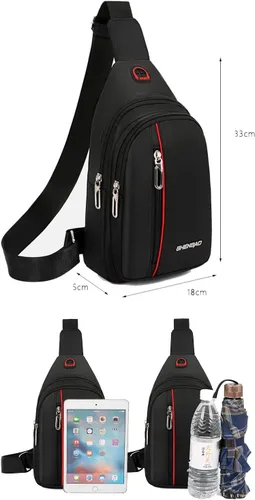 Miniatura 4 de Bolso cruzado pequeño para el pecho, hombro, bolsa de viaje, mochila casual para hombres y mujeres con agujero para auriculares, resistente al agua