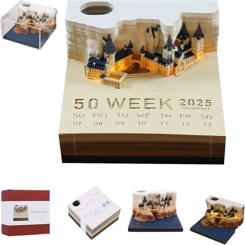Miniatura 16 de Calendario 3D 2026, Calendario de Escritorio 2026, Bloc de Notas de Arte en Papel 3D Desmontable con Luces LED, Calendarios de Notas 3D Creativo