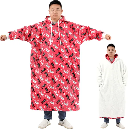Miniatura 10 de Manta larga y cálida Sherpa con capucha y mangas de franela suave de gran tamaño para adultos de 47 pulgadas (negro)