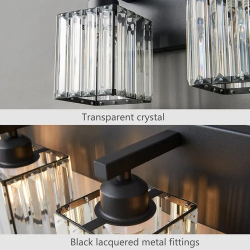 Miniatura 6 de Moderna lámpara de pared de tocador de baño de cristal negro de 2 luces Negro recto.