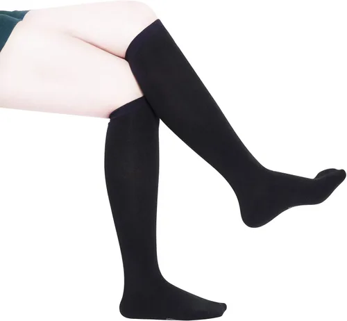 Miniatura 5 de KONY Calcetines de algodón de rodilla alta, para mujer, casual, color sólido y triple rayas, a la moda, 3 pares (talla 5 9)