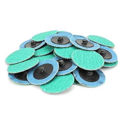BHA Discos de lijado de cambio rápido tipo R macho roll-on de circonita verde con ayuda de molienda, 2 pulgadas (grano 40), paquete de 25