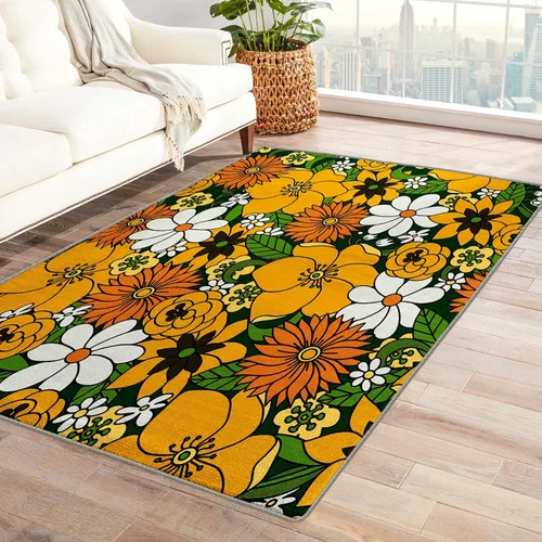 Miniatura 9 de Alfombra botánica de 2 x 3 pies, alfombra botánica para entrada, sala de estar, dormitorio, alfombra de área pequeña con flores tropicales
