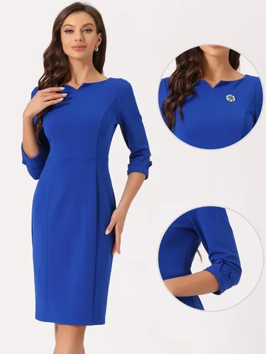 Miniatura 2 de Allegra K Vestido de tubo retro vintage de los años 50 para mujer, manga 34, vestido de trabajo casual