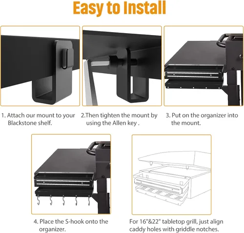 Miniatura 5 de Organizador de parrilla de acero inoxidable con tira magnética para utensilios de barbacoa para parrillas Blackstone de 28"/36", con una llave