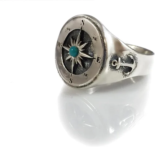Miniatura 3 de Anillo de sello de brújula turquesa natural plata esterlina 925 (14.5), Plata