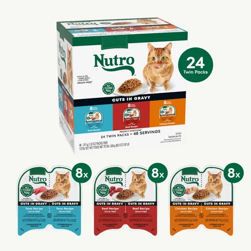 Miniatura 3 de Nutro Perfect Portions - Paquete múltiple de cortes de comida húmeda para gatos en salsa, recetas de carne de res húmeda, atún y pollo, bandejas