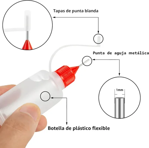 Miniatura 2 de 18 botellas aplicadoras de pegamento con punta de aguja de precisión, 6 colores de 1.0 fl oz / 1 onza botella de punta fina con mini embudo