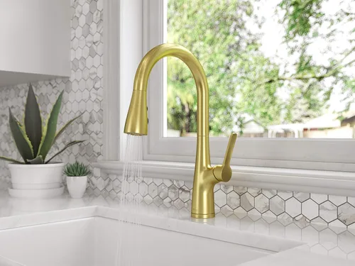 Miniatura 6 de Pfister LG529-NEBG Neera - Grifo de cocina abatible, oro cepillado