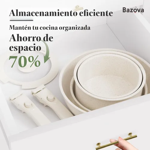 Miniatura 3 de Bazova Juego de utensilios de cocina antiadherentes de cerámica, saludable, no tóxico, juego de ollas y sartenes de 17 piezas, asas extraíbles