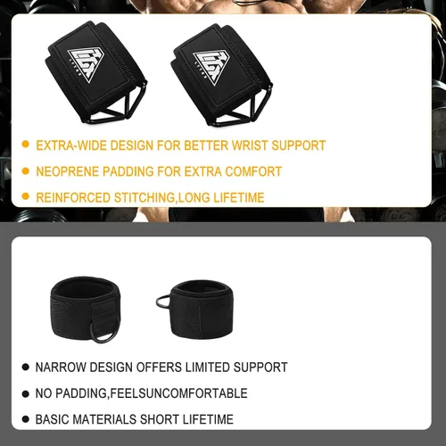 Miniatura 7 de Muñequeras para gimnasio de cables, correas de muñeca ajustables para máquinas de cable de elevación de neopreno acolchado