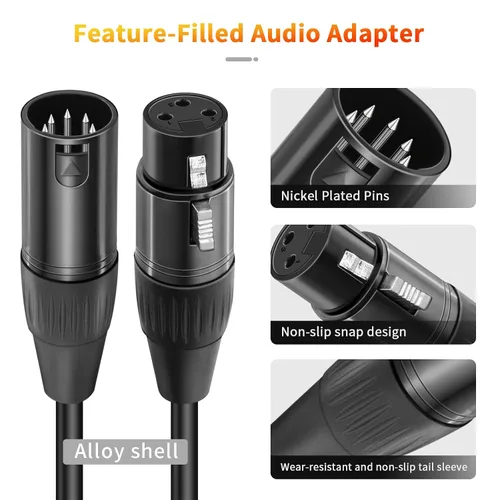 Miniatura 2 de Kumiho Paquete de 2 cables adaptadores XLR profesionales de 3 pines hembra a DMX macho de 5 pines macho de 12 pulgadas para control de iluminación