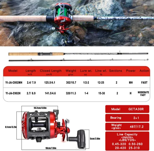 Miniatura 4 de Sougayilang Fiberglass Fishing Rod Combo with Conventional Reel, Durable P-Cork Rod Handle, Medium Heavy for Catfish Salmon and Steelhead