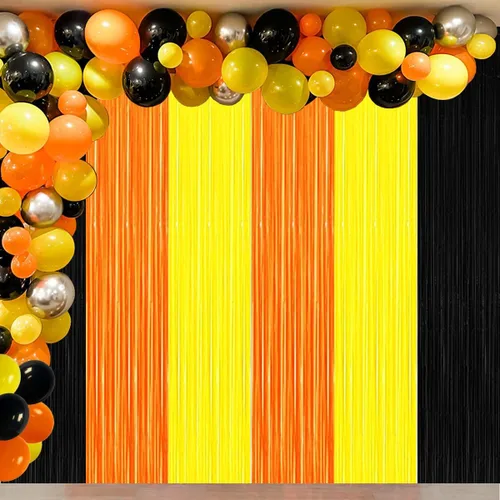 Miniatura 3 de Decoraciones de Fiesta de Cumpleaños de Construcción, Telón de Fondo de Flecos de Aluminio Naranja Negro Amarillo, Decoraciones de Fiesta de Camión