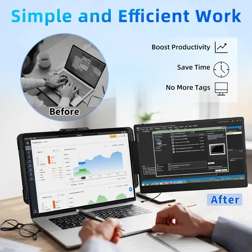 Miniatura 5 de Monitor de viaje con extensor de pantalla para laptop, monitor portátil dual de 14 pulgadas, IPS FHD 1080P, trabajo de viaje, pantalla adicional