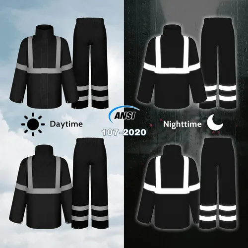 Miniatura 14 de TCCFCCT Chaqueta de lluvia de alta visibilidad para hombre, impermeable, abrigo de lluvia de alta visibilidad para hombres y mujeres con capucha