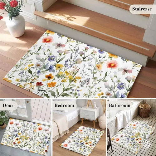 Miniatura 5 de Small Area Rugs 2x3 Ft, Botanical Flower Non-Slip Area Rugs for Living Room Bedroom Entryway, Watercolor Retro Spring Farm Leaf Washable Carpet
