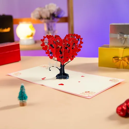 Miniatura 5 de CUTE POPUP - Tarjeta de San Valentín, tarjeta de aniversario desplegable con diseño romántico de árbol de arce rojo