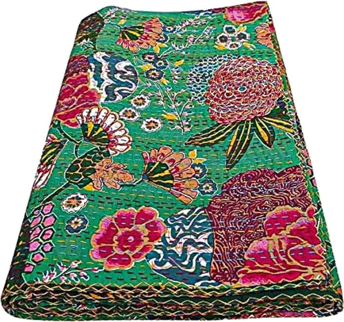 Miniatura 13 de Manta Kantha de retazos bohemios, manta de cama bohemia tamaño King, colcha Kantha con estampado de frutas, funda de cama Kantha hecha a mano Beige