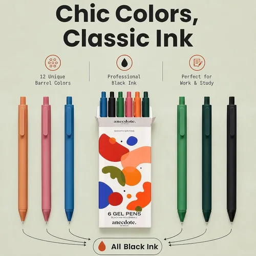 Miniatura 4 de ANECDOTE. Journaling Pens Set (6 Pack) Black Ink Planner Pens, Fine Point Pens (0.5mm) Cute Journal Accessories, Retractable Gel Pen Set, Smooth