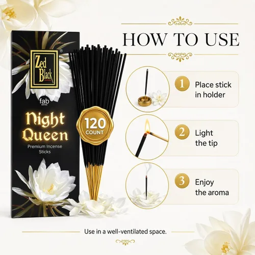 Miniatura 5 de Night Queen - Varitas de incienso 120 unidades Relajación premium Aroma de yoga y meditación ZED BLACK Reina de la noche