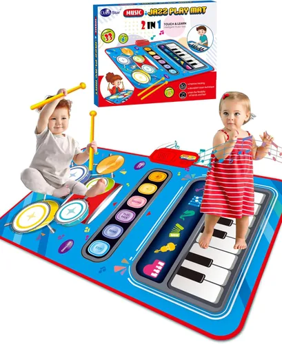Juguetes para niños de 1 año, tapete musical para bebé con piano y tambor, volumen ajustable, juguetes para niños de 12 a 18 meses, regalos de