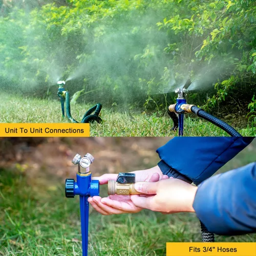 Miniatura 4 de ESOW Aspersor de metal con espigas de nebulización, paquete de 2, estaca de riego suave de 3 cabezales, espray fino de 360° para cama de flores