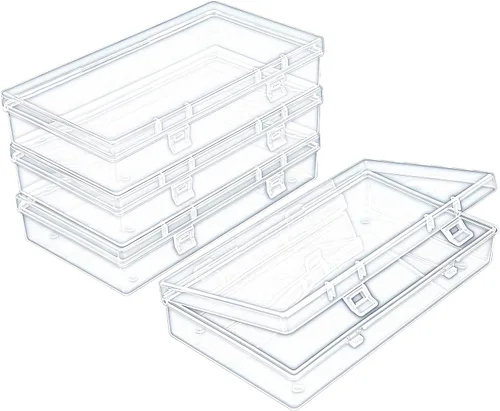 Miniatura 18 de 100 unidades de cajas de almacenamiento rectangulares mini de plástico transparente con tapa con bisagras para cuentas y otros artículos pequeños
