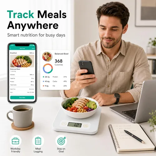 Miniatura 2 de URAMAZ Báscula de alimentos con calculadora nutricional, báscula digital de alimentos para báscula de cocina gramos y onzas, báscula inteligente