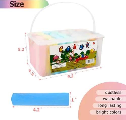 Miniatura 5 de J-hong Juego de tiza lavable para acera, 52 piezas, 7 colores, tiza jumbo para niños y adultos, pintura en pizarra de aula o patio de juegos al aire
