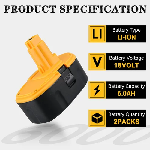 Miniatura 2 de DC9096 Paquete de 2 baterías de repuesto de iones de litio de 6.0Ah 18V para Dewalt compatible con batería Dewalt de 18 V DC9098 DC9099 DW9095